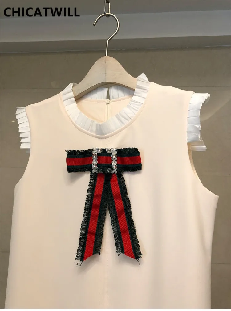 

CHICATWILL Summer Europe NEW Elegant Cute Bowtie Women Tank Dress Office Lady Casual Ruffles Dress Drop Free Shipping Wholesale