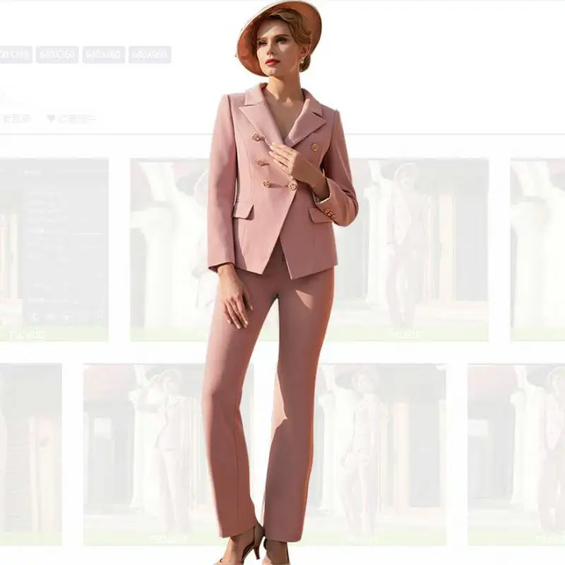 Женские деловые костюмы из 2 предметов элегантные блейзеры и брюки розового
