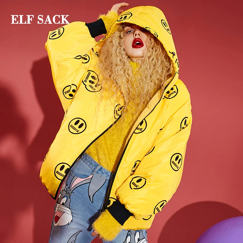 Женский пуховик ELFSACK белый Повседневный с принтом на зиму 90%|Женские пуховики| |