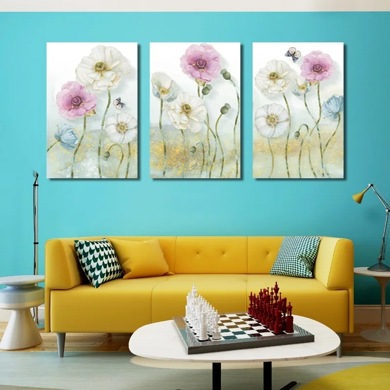 Скандинавские плакаты и принты белый розовый синий Маковый цветок Картина на