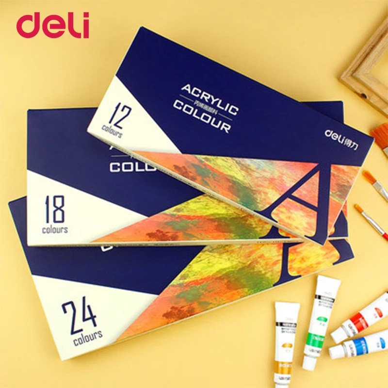 Deli 12/18/24 цветов акриловые краски для школы детская фотостойкость
