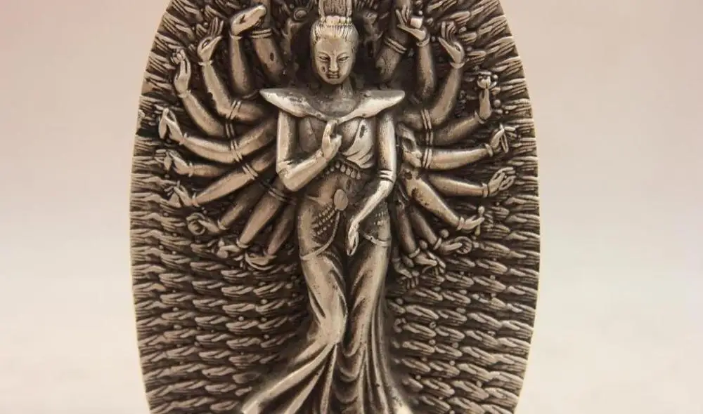 Китай Медь Серебро Avalokitesvara тысяча ручная бохисаттва статуя Гуаньинь | Дом и сад