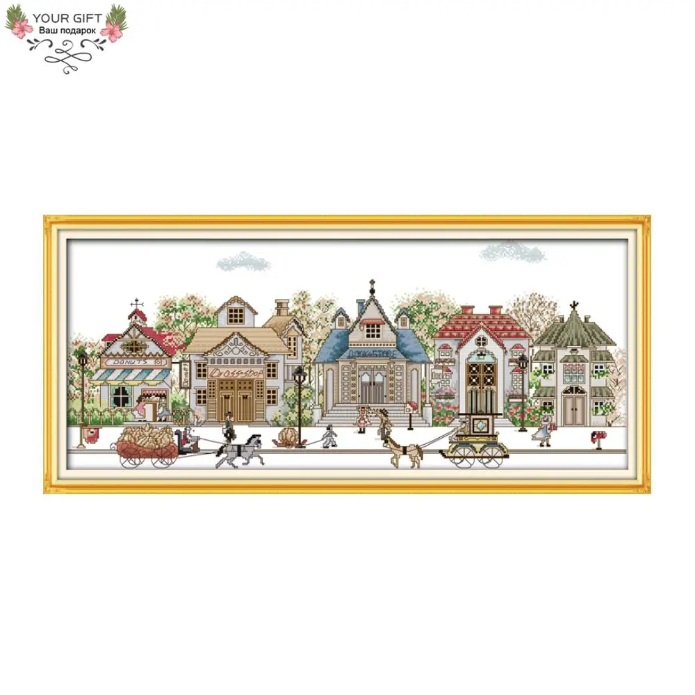 

Joy Sunday F711(5) 14CT 11CT Counted and Stamped Home Decor Street View Needlepoints Embroidery Cross Stitch Kits