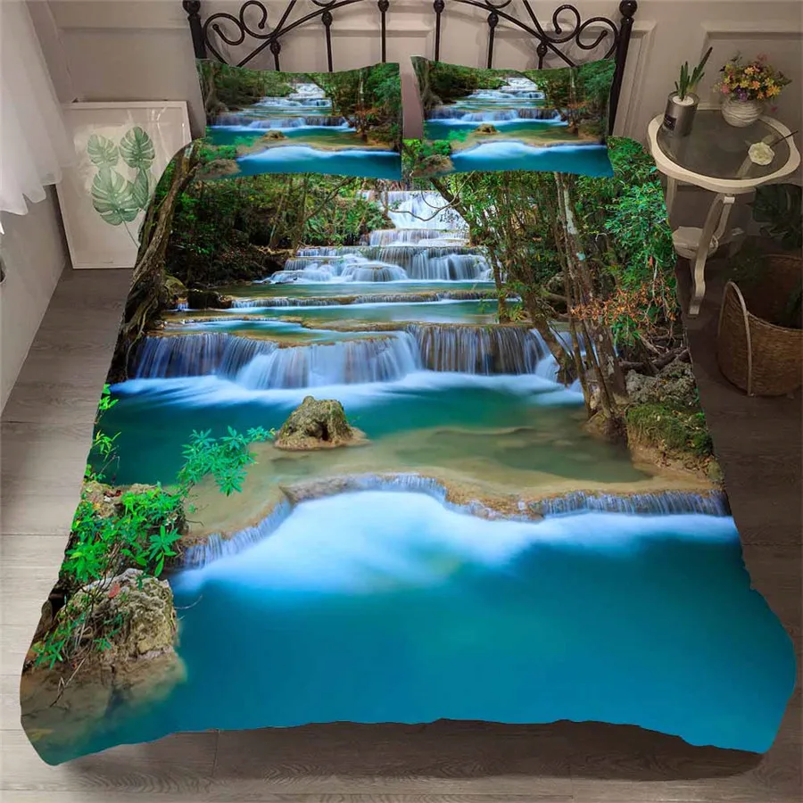 Bedding Set 3D Printed Duvet Cover Bed Forest waterfall Home Textiles for Adults Bedclothes with Pillowcase #SL03 | Дом и сад