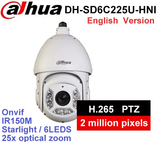 Dahua DH SD6C225U HNI 2MP 25x Оптический зум Starlight ИК PTZ сети Камера H.265WDR IP66 Скорость купол
