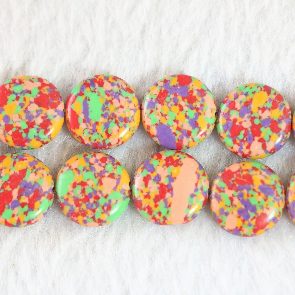 Многоцветный калаит бирюзовый камень бусины 14 мм Кнопка монета высокое качество