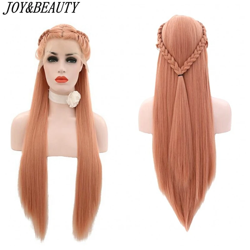 JOY& BEAUTY синтетические парики на шнурке 28 дюймов розовые косички волосы термостойкие кружевные передние парики длинные прямые волосы Крышка для волос для женщин