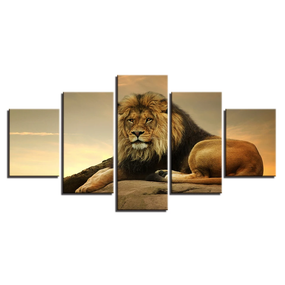 

Artryst Canvas HD Prints Poster Wall Art Animal Pictures 5 Pieces The King Of Beasts Lion Paintings For Living Room Home Decor