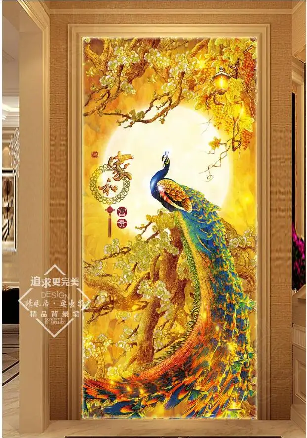 

Custom photo 3d wallpaper for walls in rolls Golden phoenix peacock porch Living room home decor wallpaper for walls 3 d