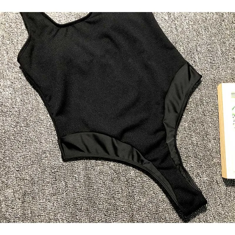 Black White Solid One Piece Swimsuit Women Mujer Swimwear Push Up Bodysuit Fitness Swimming Suit For Women Bathing Suit