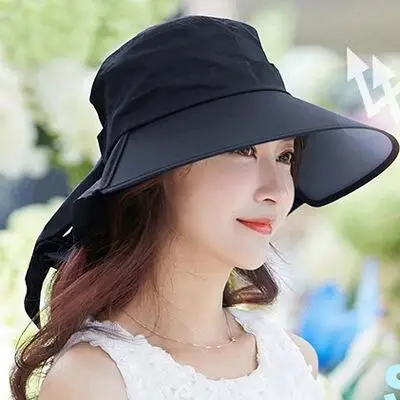 SUOGRY женская летняя хлопковая шляпа от солнца, шапка Chapeu Feminino Praia Chapeau Femme Bill Neck Flap UV Upf 50+ с большими полями, модная - Цвет: balck