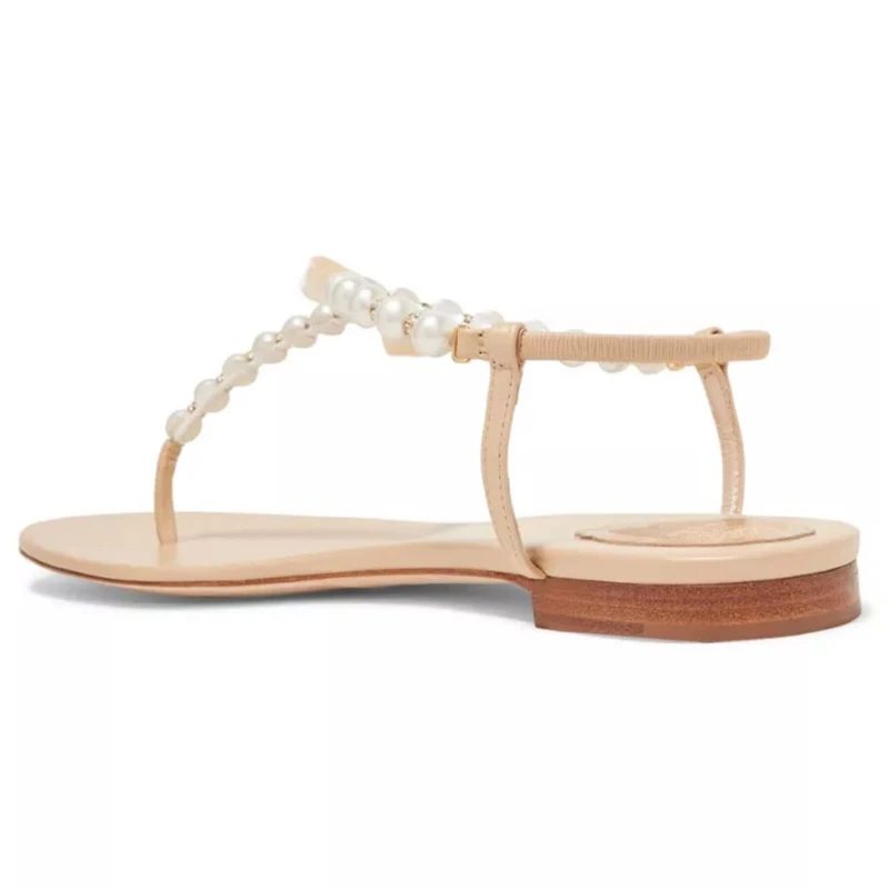 Брендовые женские сандалии с жемчужным декором летние пляжные