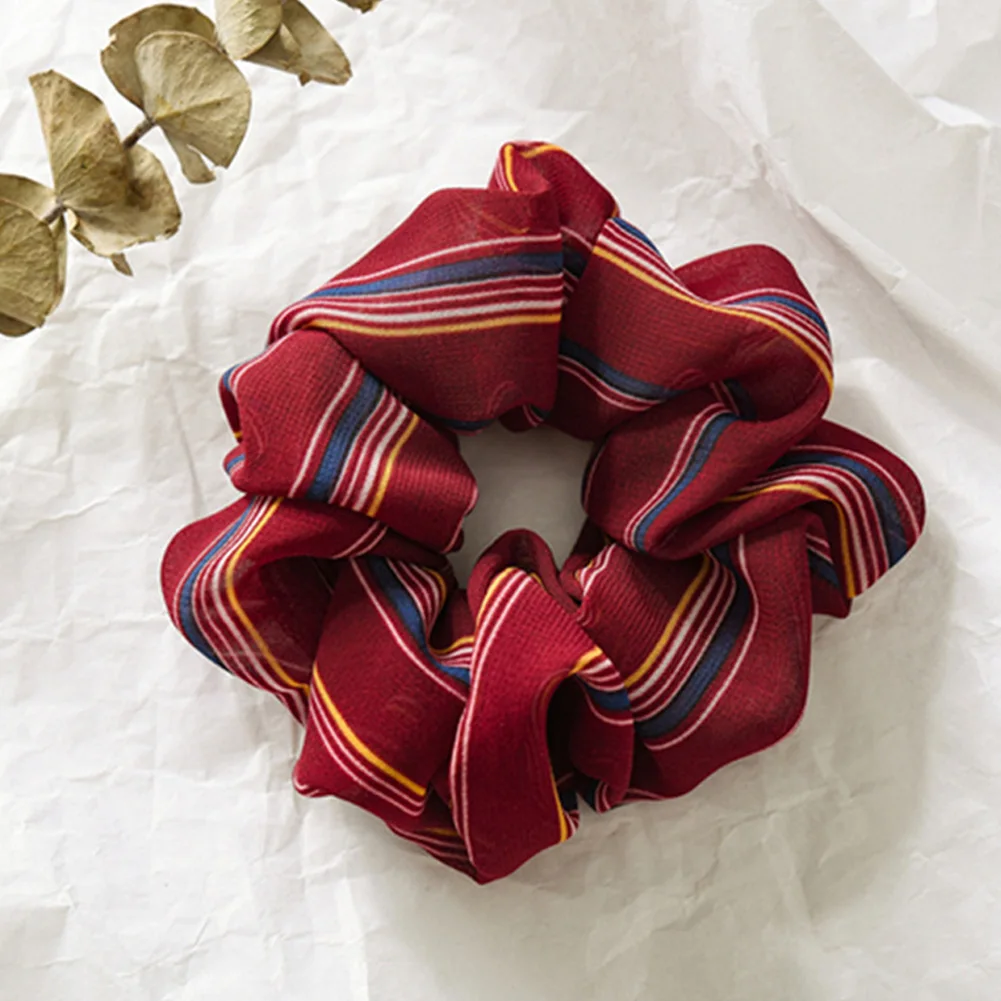 12 Vintage Flower Striped Plaid Soft Chiffon Hair Scrunchies Elegant Women Girls Printed Elastic Hair Rubber Bands Hair Accessories - Цвет: 12