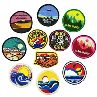 new round mountain sunset moon badge iron on patches for clothing embroidery stripe on clothes cute diy sequin applique badge