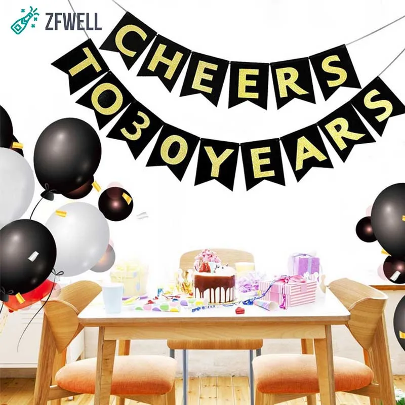 ZFWELL Золотой баннер с надписью CHEERS TO 30 лет для вечеринки дня рождения ласточкин
