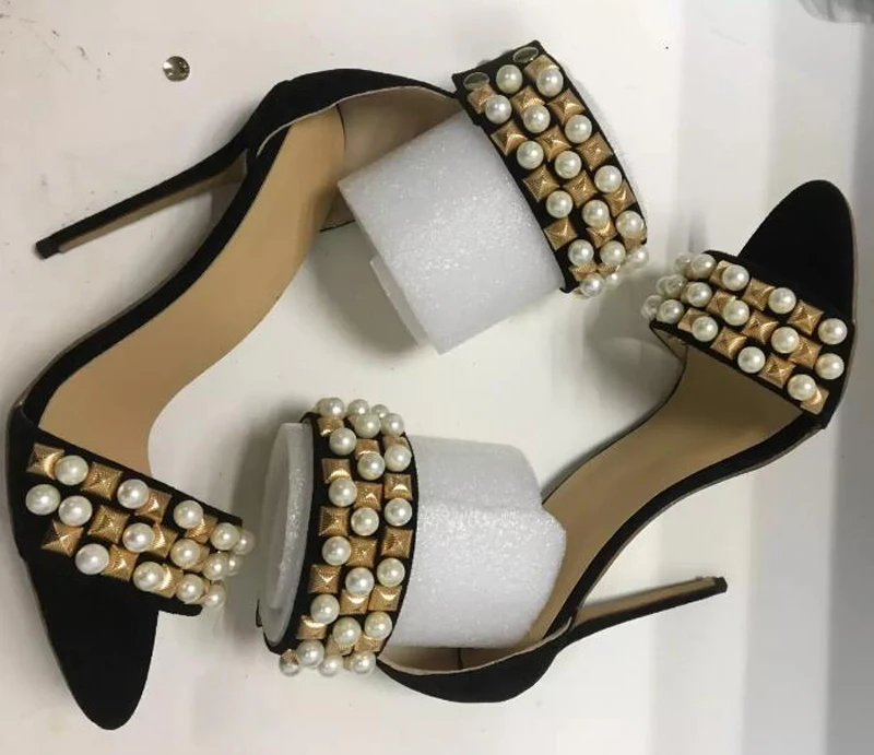 Сандалии женские с ремешком на щиколотке босоножки перламутровыми и зернистыми