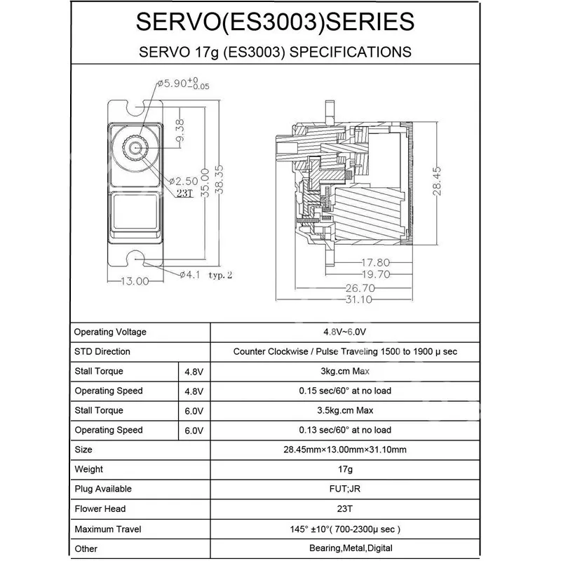 10 шт. оригинальный аналоговый серводвигатель с аксессуарами EMAX ES3003 17g 4 8 ~ 6 0 V 3 0/3 5Kg