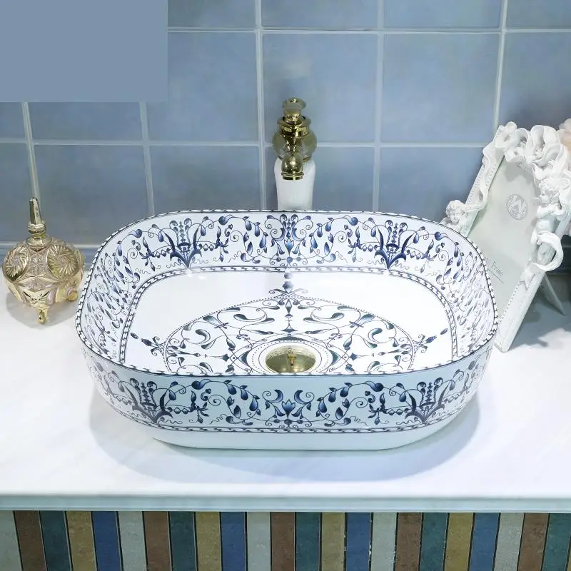 Овальная керамическая раковина китайская художественная старинная для ванной
