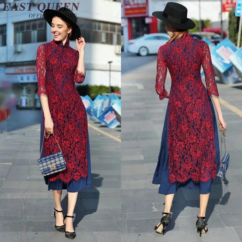 Ципао в китайском стиле Приталенное кружевное современное платье винтажные