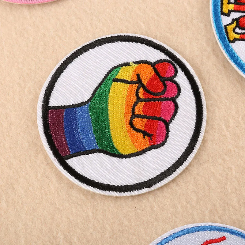 Новые круглые нашивки с вышивкой Love Peace Finger для футболки железные в полоску