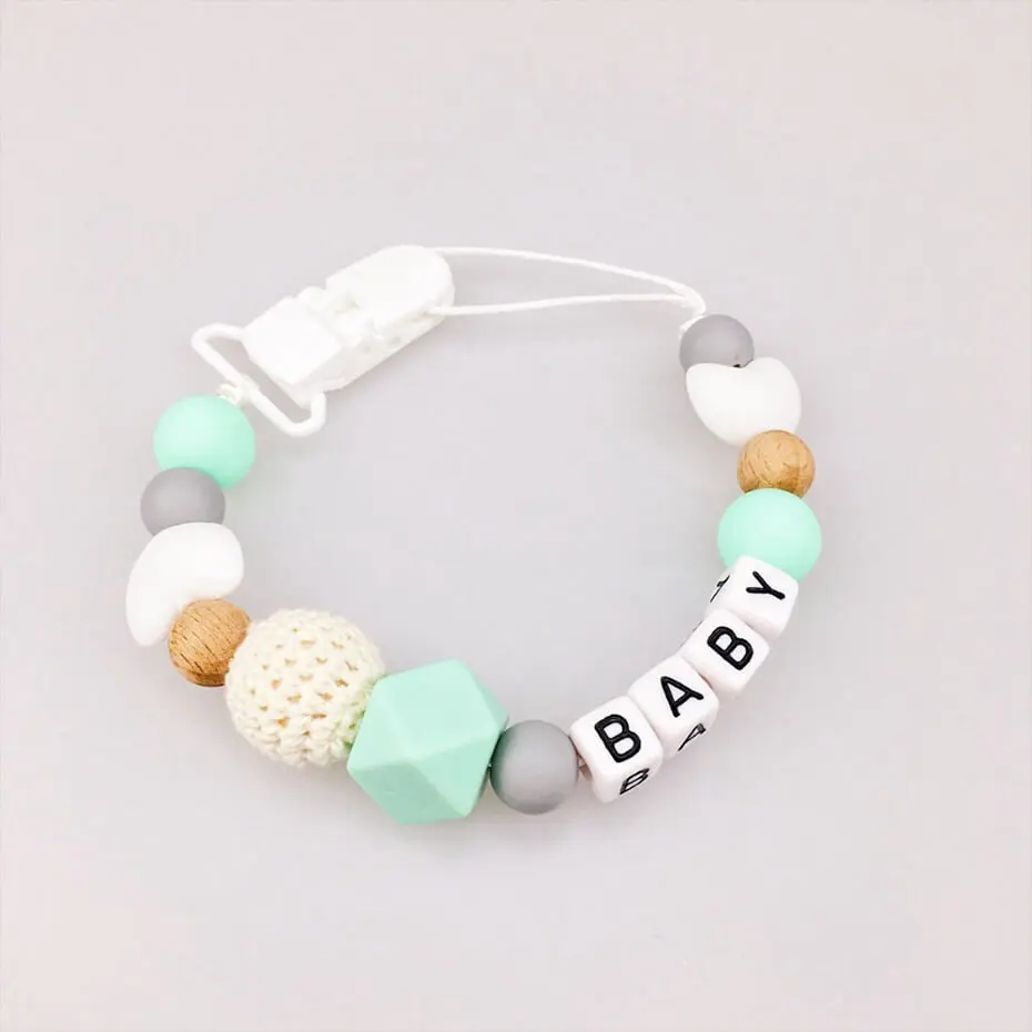Mint Green 1 шт., силиконовая Детская Соска-пустышка для прорезывания зубов, зажимы на цепочке, подгоняемое имя, Силиконовая пустышка, держатель на цепочке для прорезывания зубов - Цвет: Mint Green