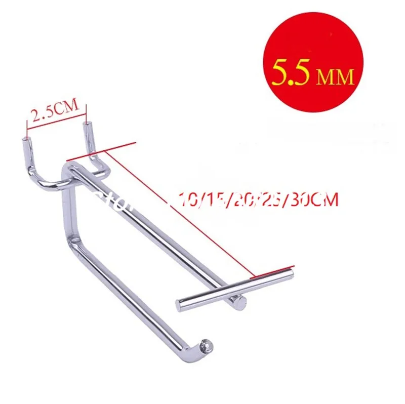 100 Pcs 10/15/20/25/30cm Length Metal Chrome-plated Pegboard Hooks 25mm Hole Pitch Display Hooks For Supermarket Store