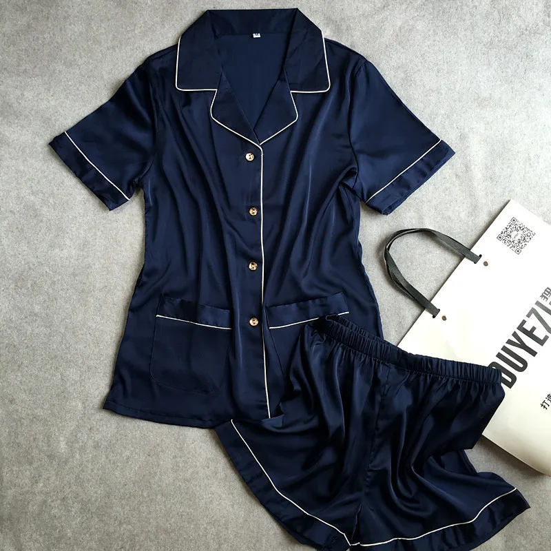 Укороченные штаны + топы с короткими рукавами комплекты пижам из шелкового