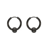 men titanium 316l stainless steel hoop earrings black vacuum plating no fade anti allergy inner diameter 12mm with round beads