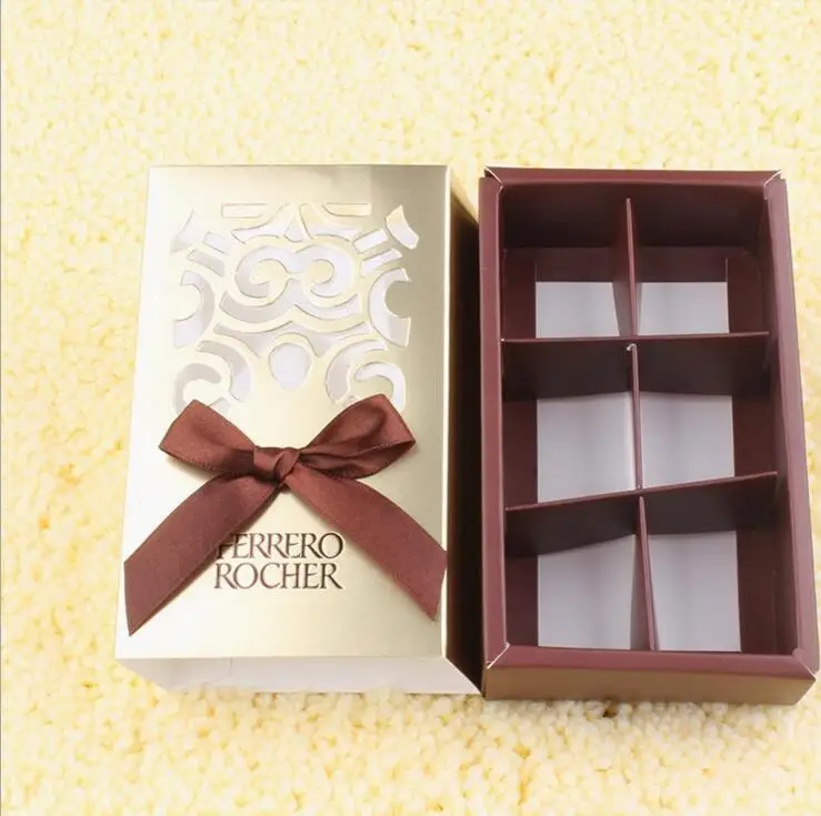 FERRERO ROCHER коробки, свадебные сувениры милые подарки сумки вечерние поставки Baby Shower Ferrero шоколадные конфеты коробки 6 отверстий золотого цвета с бантом