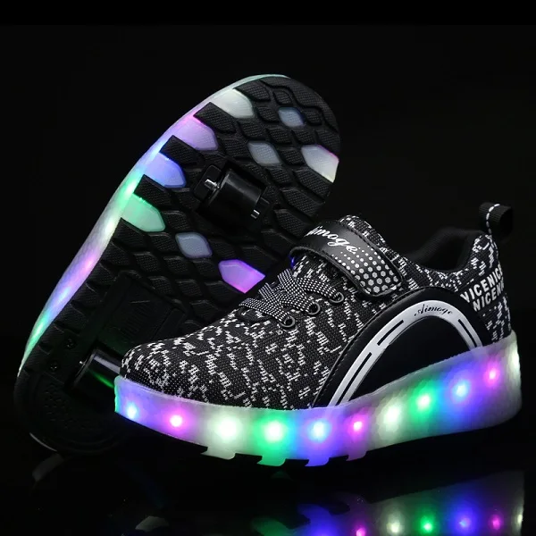 Heelies/легкие кроссовки с двумя колесами для мальчиков и девочек; повседневная обувь на роликах для девочек; Zapatillas Zapatos Con Ruedas - Цвет: 789 Black