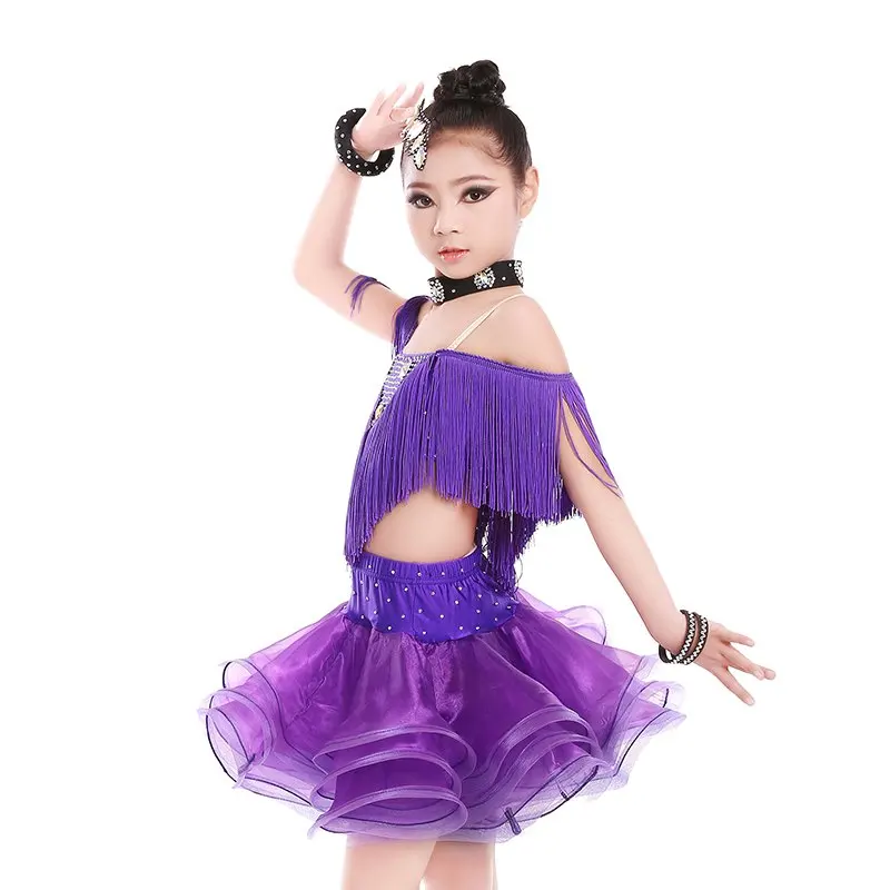 Discount Fringe Latin Dress Children Ballroom Dance Competition Dresses Sexy Cold Shoulder Girls Latino Wear | Тематическая одежда