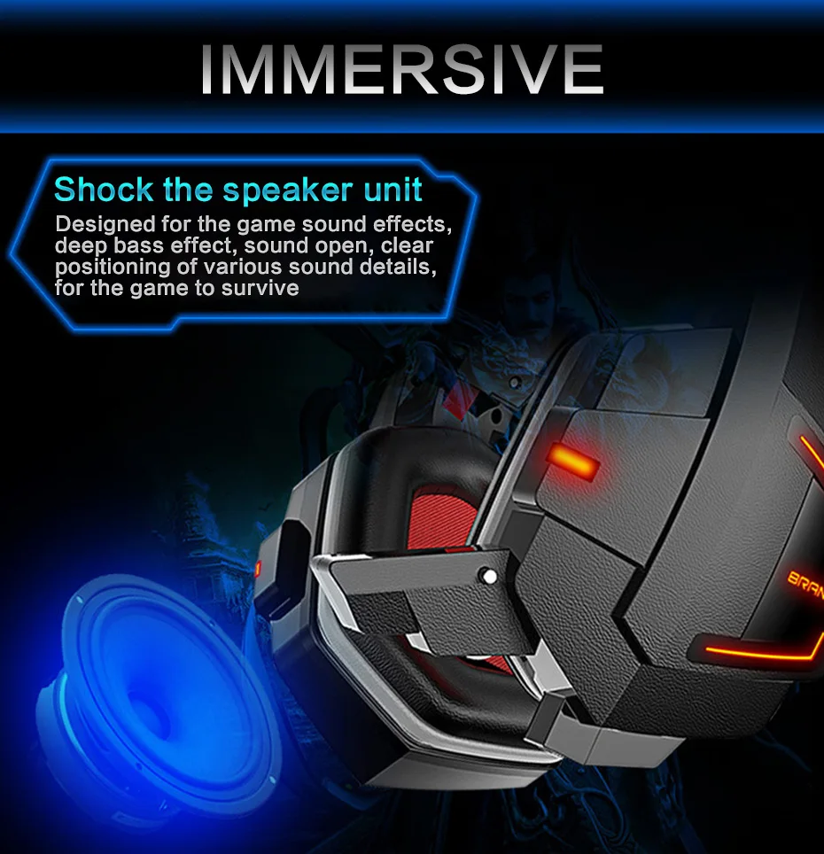 Y036 глубокий бас Over Ear Gaming Headset повязка наушники с легкой Hi Fi стерео игровые
