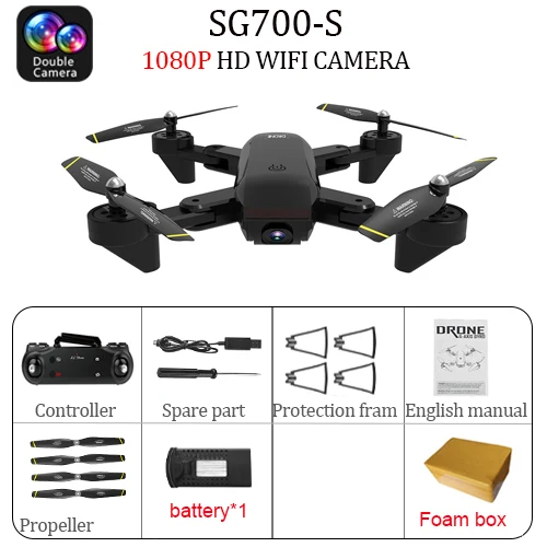 B 1080p 1B SG700-S Дрон 2,4 Ghz 4CH широкоугольный WiFi 4K оптический поток двойная камера RC вертолет RC Квадрокоптер для селфи, Дрон с камерой HD - Цвет: B 1080p 1B