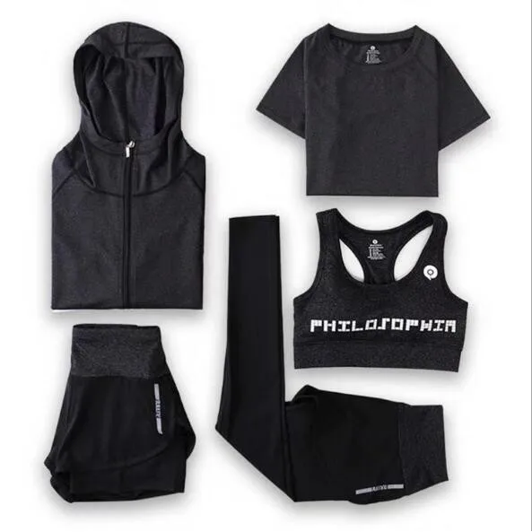 

Big size 5 pieces women sport suit running wear yoga gym fitness sets