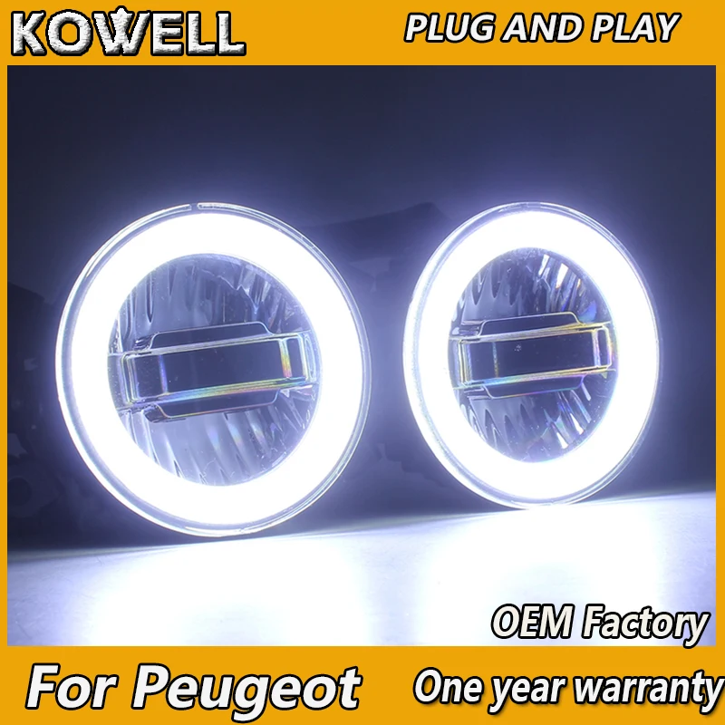 

KOWELL Car Styling for Peugeot 206 207 301 307 308 408 508 LED Fog Light Auto Angel Eye Fog Lamp LED DRL 3 function model