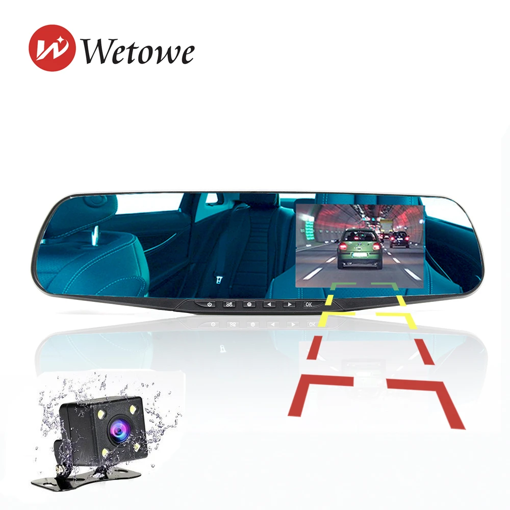 Автомобильная зеркальная камера Wetowe F19 видеорегистратор 4 3 ''DVR Dual Len HD 1080 P