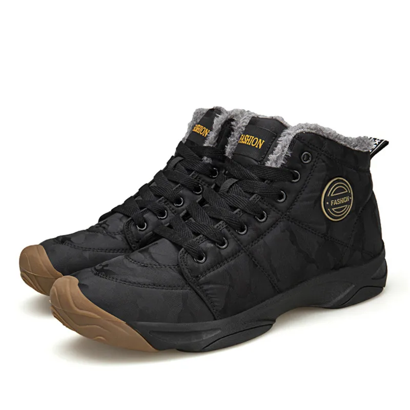 black Men Waterproof Ankle Boots Winter Warm Plush Snow Boots Men Outdoor sneaker Work Boots Male Rubber Winter Men's boots Size 46 - Цвет: black