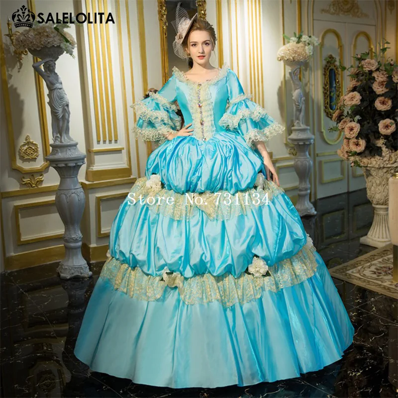 Новое поступление синий рококо барокко Марии Антуанетты бальное платье платья 18