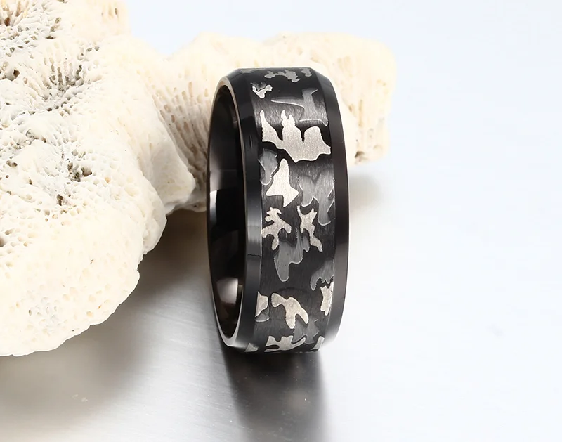Vnox черный Для мужчин кольцо гравировка Военное дело камуфляж Нержавеющая сталь
