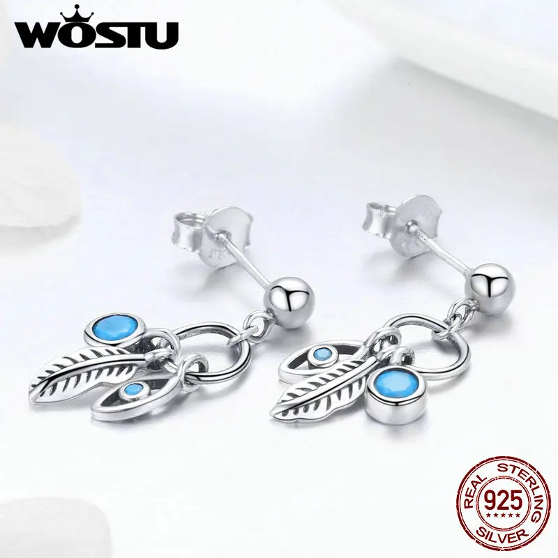 WOSTU,, модные,, настоящие, 925 пробы, серебряные, богемные, с перьями, висячие серьги для женщин, ювелирные изделия, серебряные, вечерние, подарок, FIE436