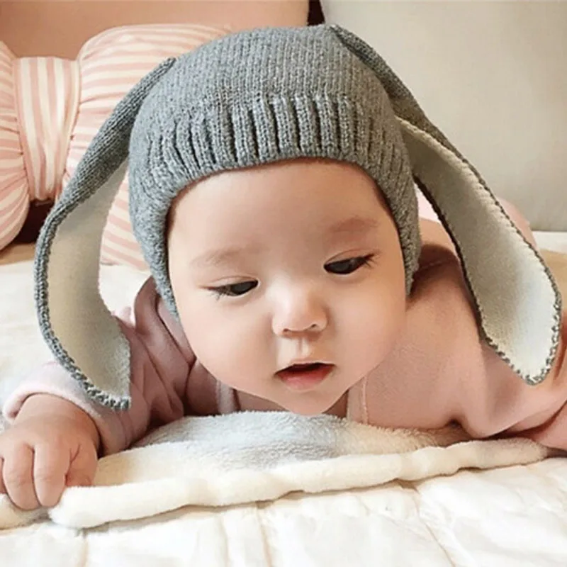 

Autumn Winter Toddler Infant Knitted Baby Hat Adorable Rabbit Long Ear Hat Baby Bunny Beanie Cap Photo Props BP23