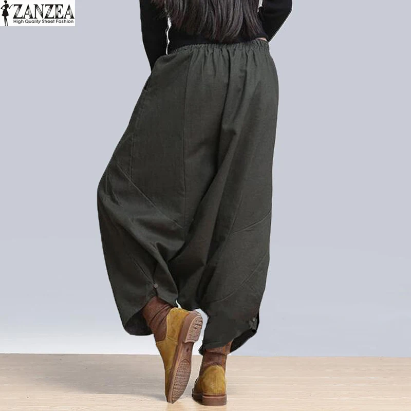 S-5XL ZANZEA Женщины Высокой Талии Свободные Случайные Шаровары Hip Hop Длинные Брюки