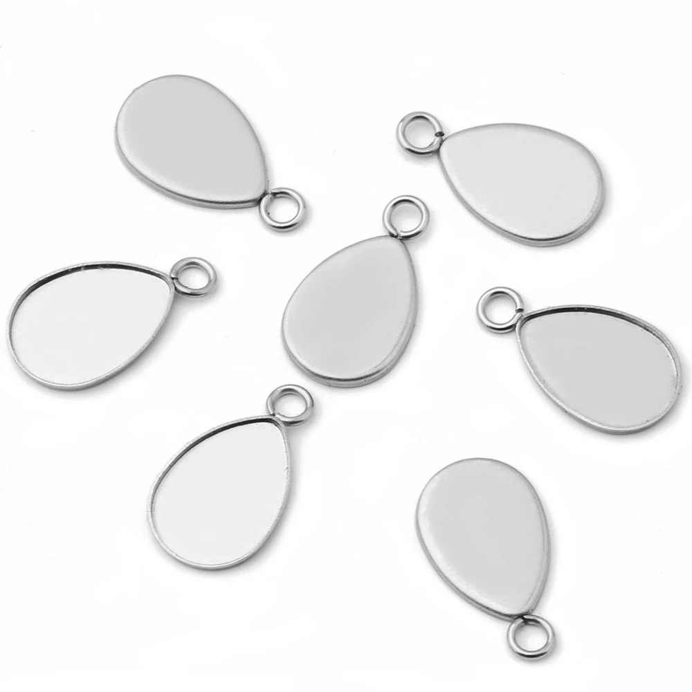 

Stainless Steel Teardrop Necklace Pendant Setting 10*14mm Glass Cameo Cabochon Base Tray Bezel Blank Jewelry Findings Components