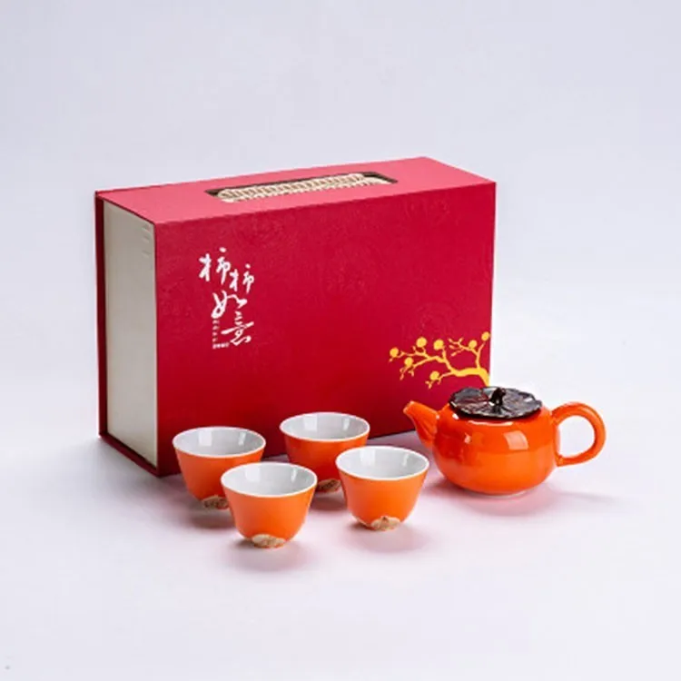 5-piece set Креативный чайный набор хурма, красивый керамический китайский чайный сервиз Кунг-фу, китайская Питьевая утварь чайник с милым декором, высококачественный подарок - Цвет: 5-piece set