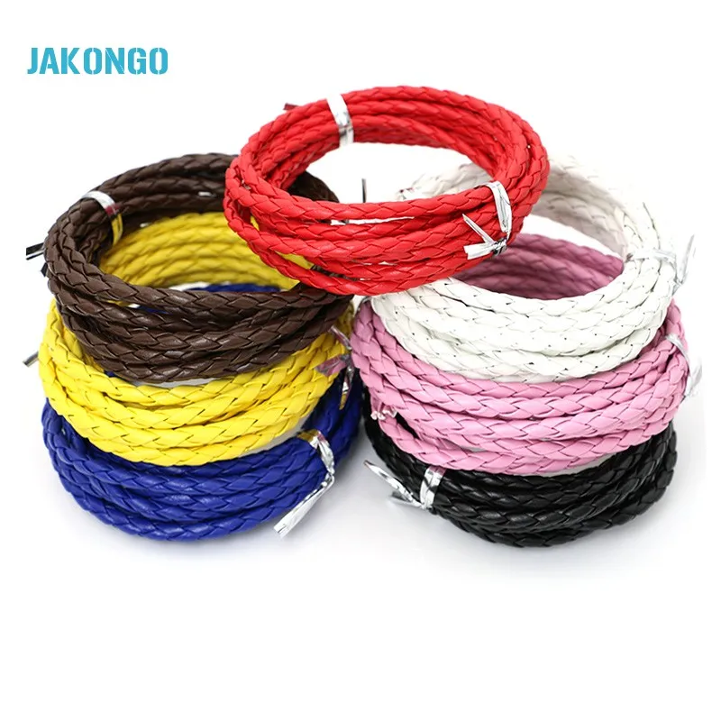 JAKONGO 4 мм круглый кожаный шнур DIY веревка для изготовления ювелирных изделий