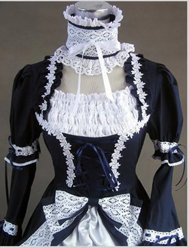 Halloween Gothic Victorian Long Dress Costume Black and White Lace Bow Stage Period Ball Gowns For Party Customized | Женская одежда