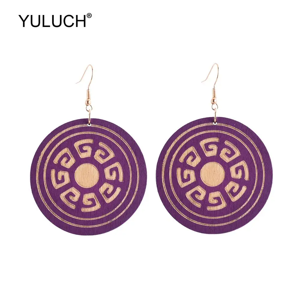 YULUCH Этнические женские круглые деревянные серьги с подвеской винтажные