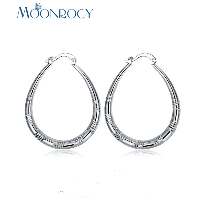 Серьги кольца MOONROCY серебряного цвета Простые овальные винтажные модные
