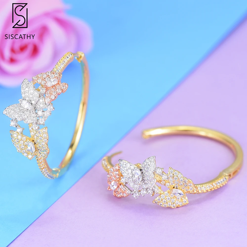 SisCathy Trendy Butterfly Big Hoop Earrings Cubic Zircon Statement Wedding DUBAI Bridal Round Circle For Women | Украшения и