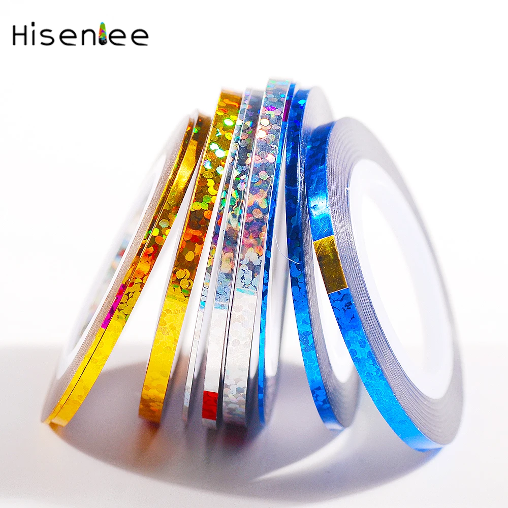 Hisenlee 3 рулонов 1 мм 2 мм 3 мм Nail Art Блеск съемная лента для линии, полосы инструменты для украшения ногтей клей наклейки для маникюра